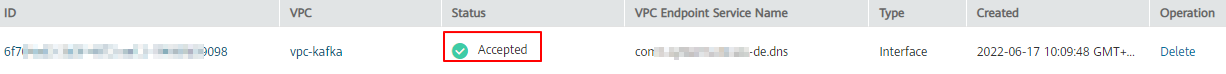 **Figure 6** Checking the VPC endpoint status