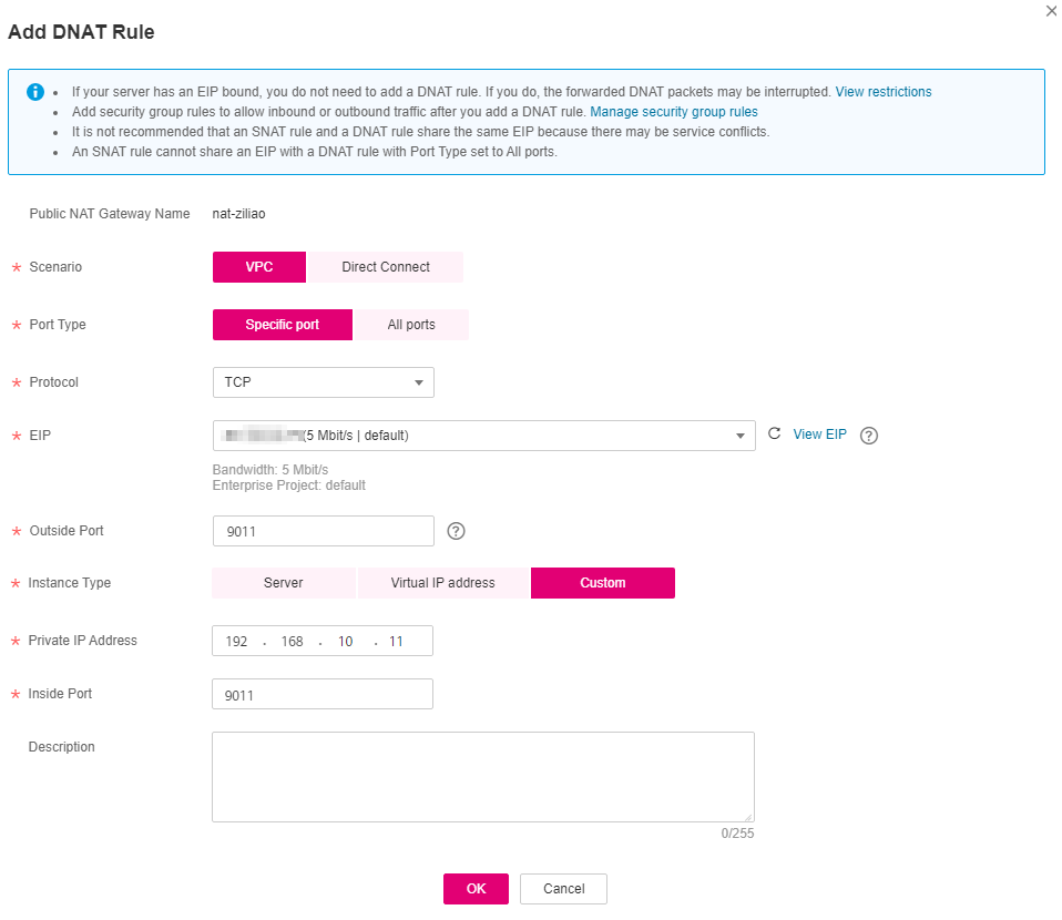 **Figure 4** Adding a DNAT rule