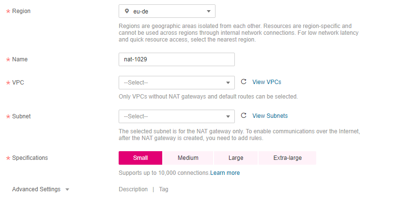 **Figure 2** Create Public NAT Gateway