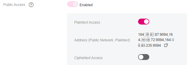 **Figure 2** Kafka instance addresses for public access