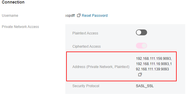 **Figure 1** Kafka instance addresses for private access within a VPC