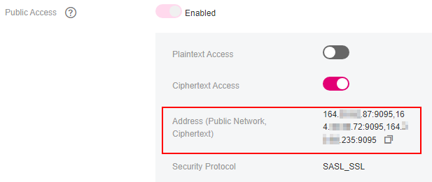 **Figure 2** Kafka instance addresses for public access