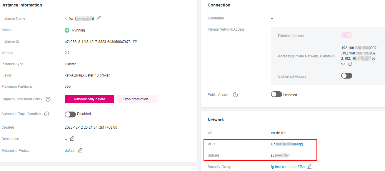 **Figure 1** Kafka instance information