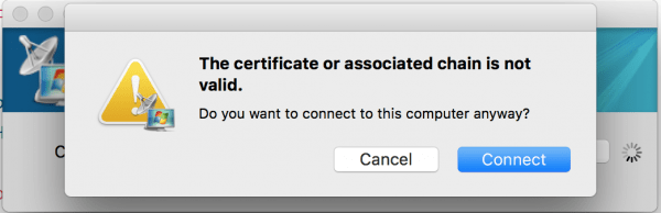 **Figure 2** Invalid certificate or associated chain