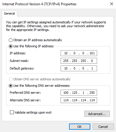 **Figure 1** Configuring private IP address