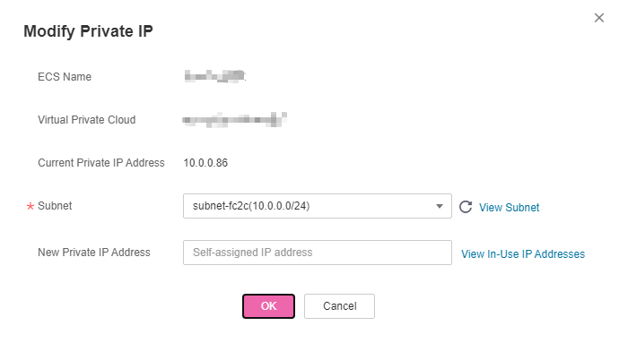 **Figure 1** Modifying the private IP address