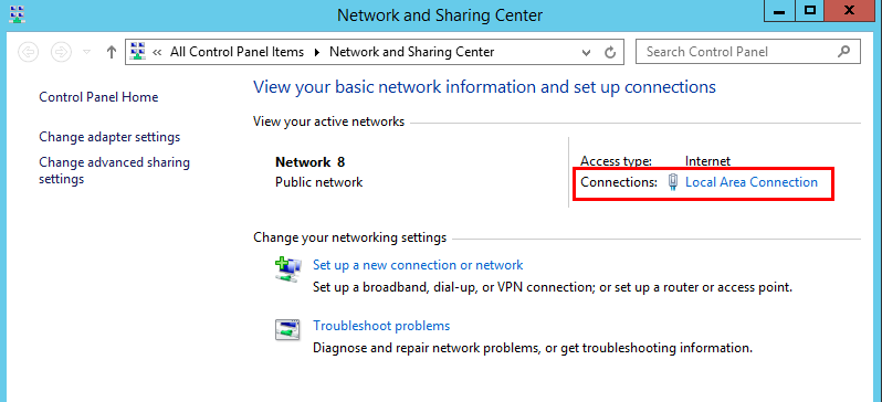 **Figure 3** Page for network and sharing center