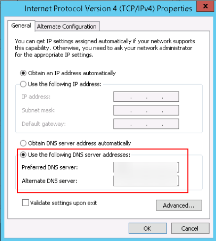 **Figure 4** Setting the IP addresses of the DNS servers