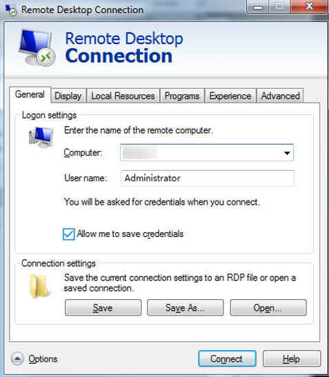 **Figure 2** Remote Desktop Connection