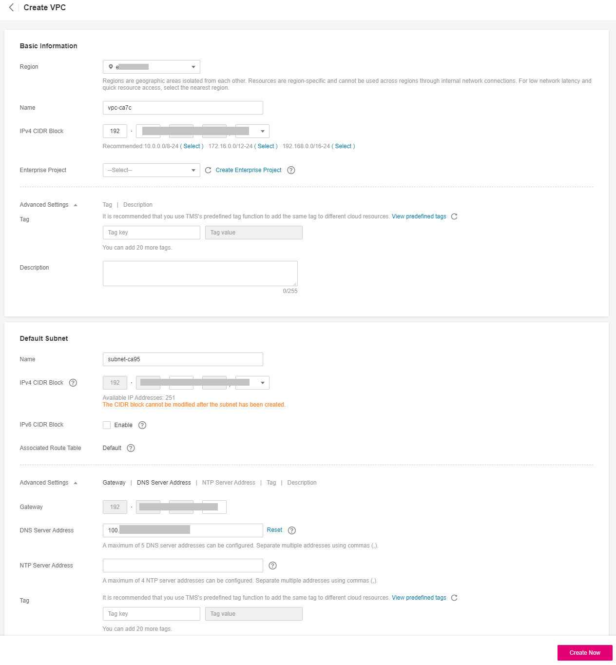 **Figure 1** Creating a VPC and subnet