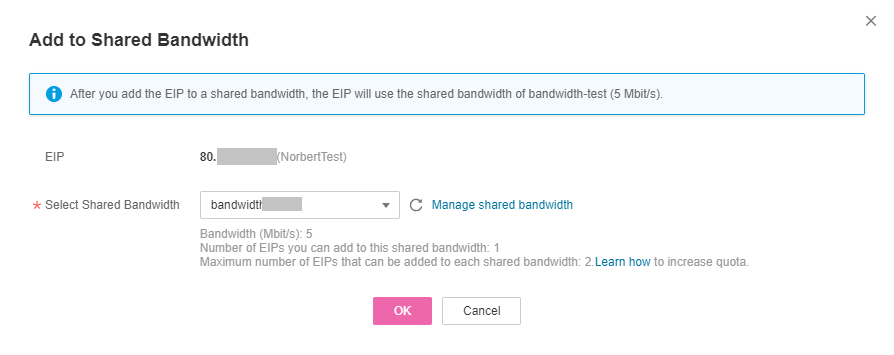 **Figure 1** Adding an EIP to a shared bandwidth