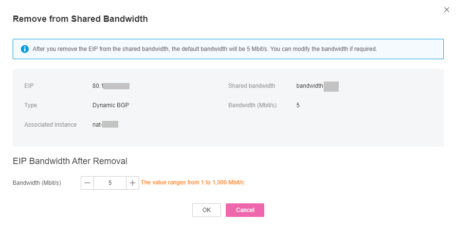 **Figure 1** Removing an EIP from a shared bandwidth