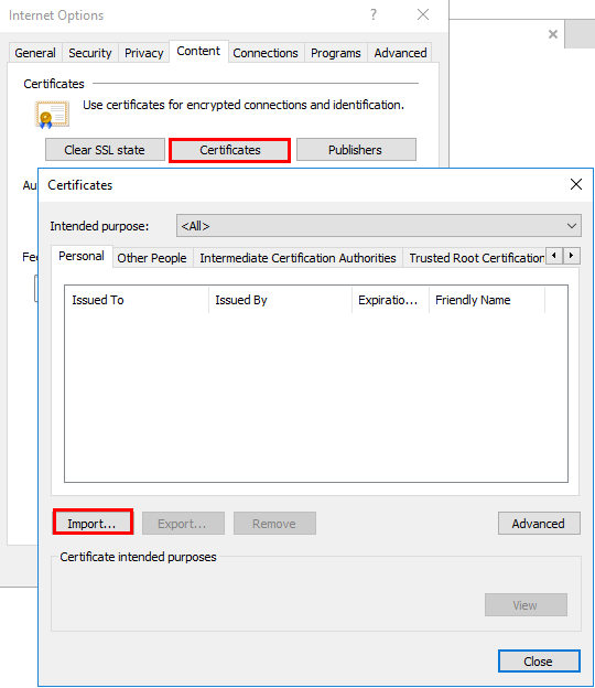 **Figure 9** Importing the **client.p12** certificate