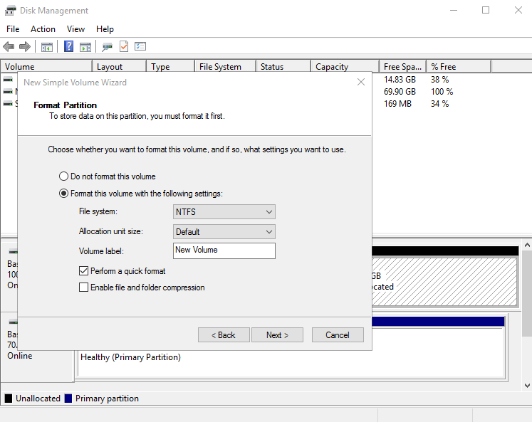 **Figure 11** Format Partition (Windows Server 2016 system disk)