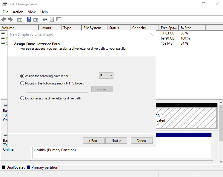 **Figure 10** Assign Drive Letter or Path (Windows Server 2016 system disk)