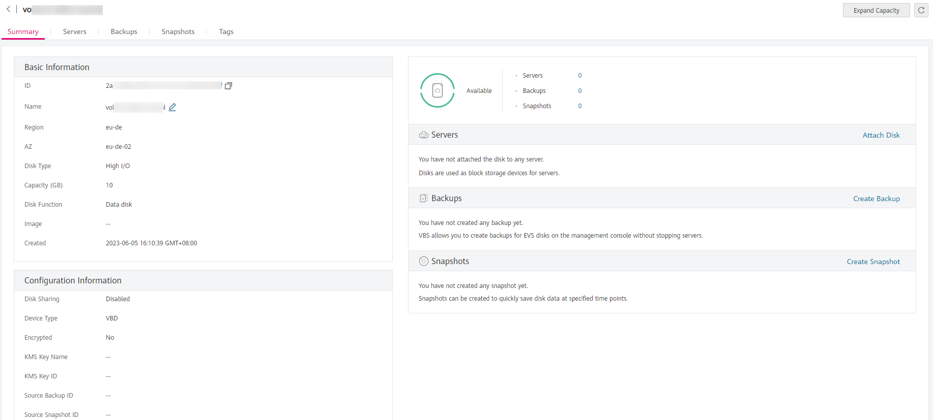 **Figure 2** Disk details page