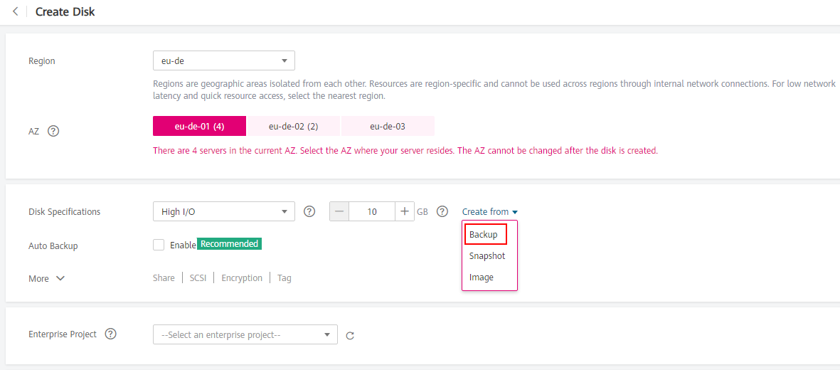 **Figure 2** Create from backup