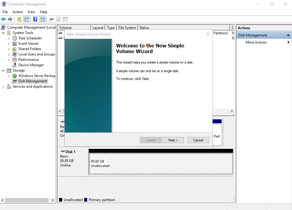 **Figure 5** New Simple Volume Wizard