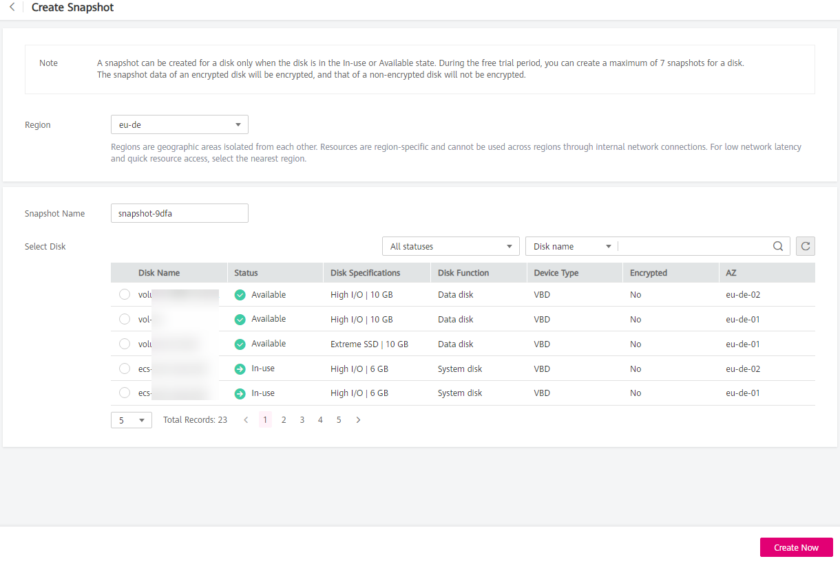 **Figure 2** Create Snapshot