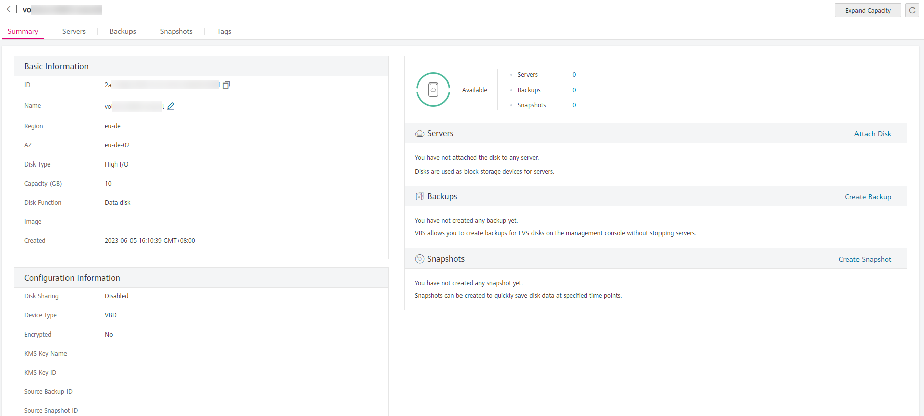 **Figure 3** Disk details page