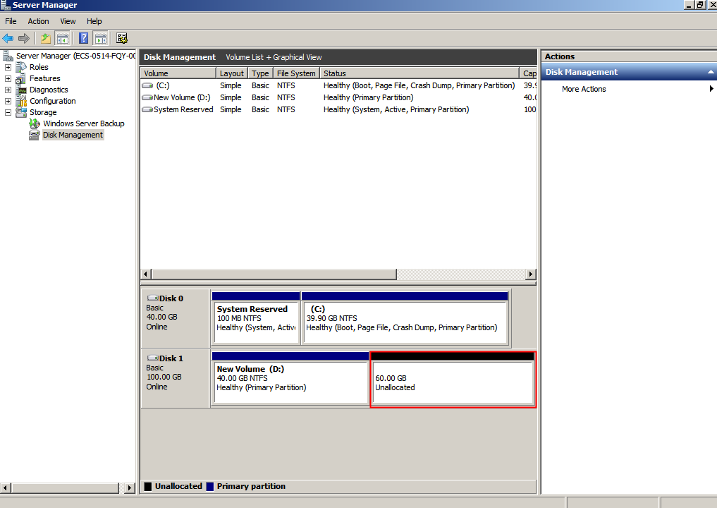 **Figure 21** Unallocated disk space (data disk)