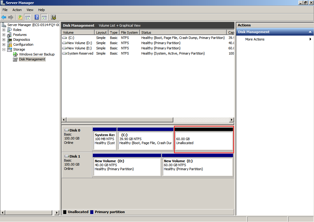 **Figure 7** Unallocated disk space (system disk)