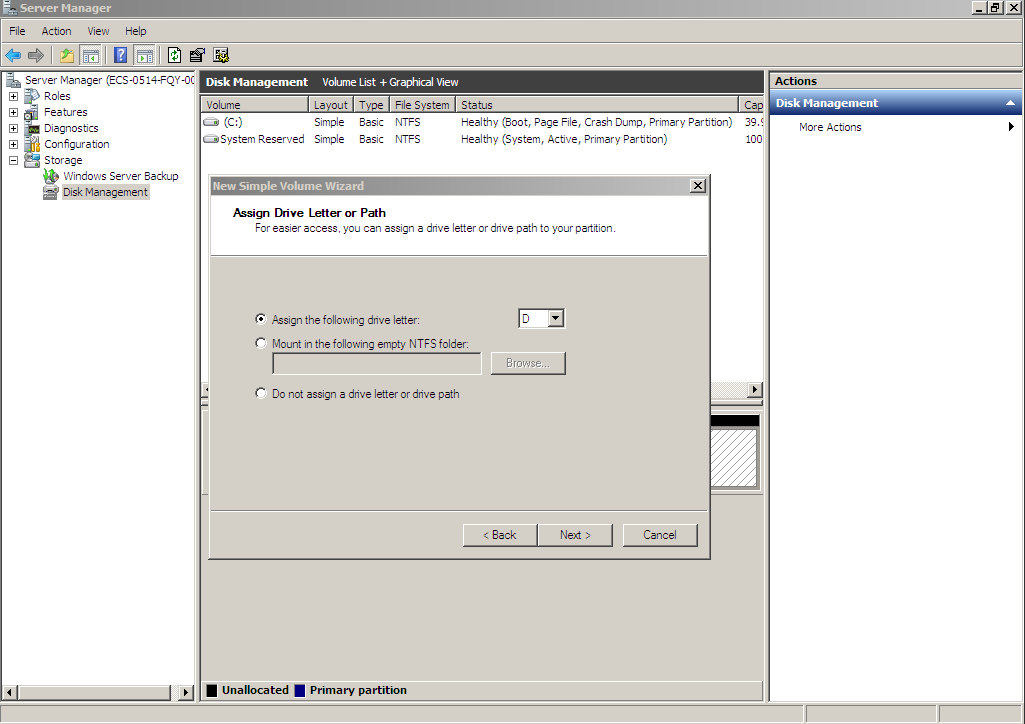 **Figure 22** Assign Drive Letter or Path (shrink volume)