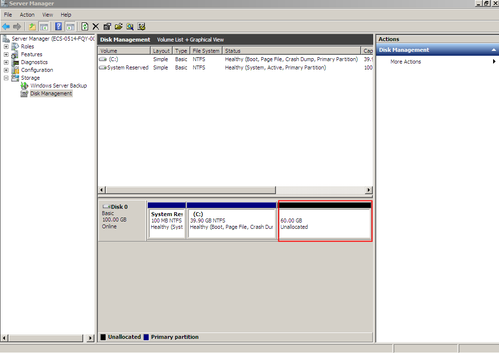 **Figure 18** Unallocated (shrink volume)