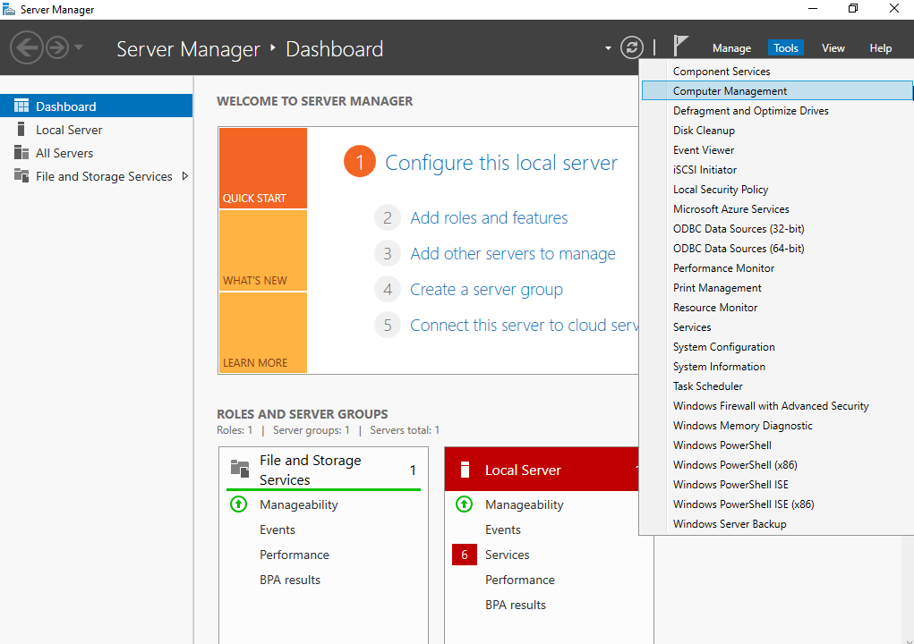 **Figure 2** Server Manager page