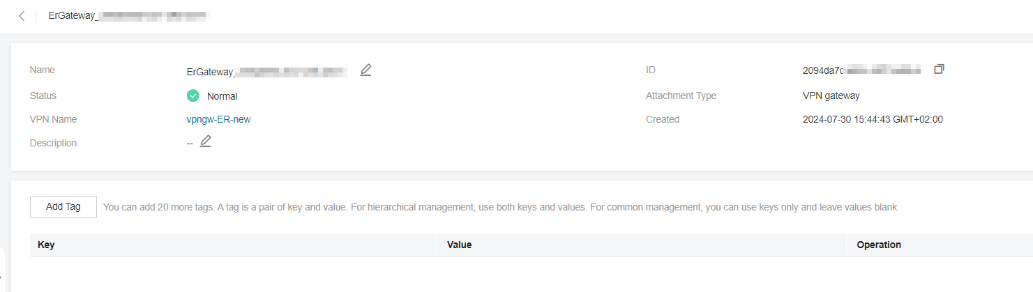 **Figure 4** Viewing attachment details (VPN gateway attachment)