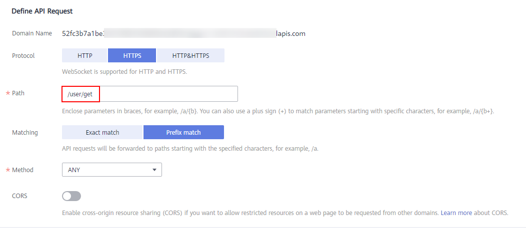 **Figure 6** Defining an API request