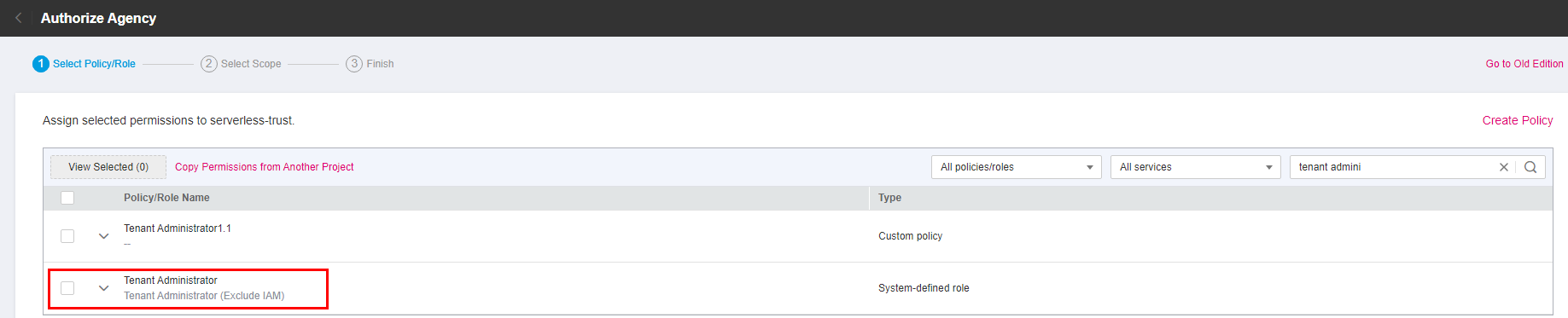 **Figure 3** Selecting policies