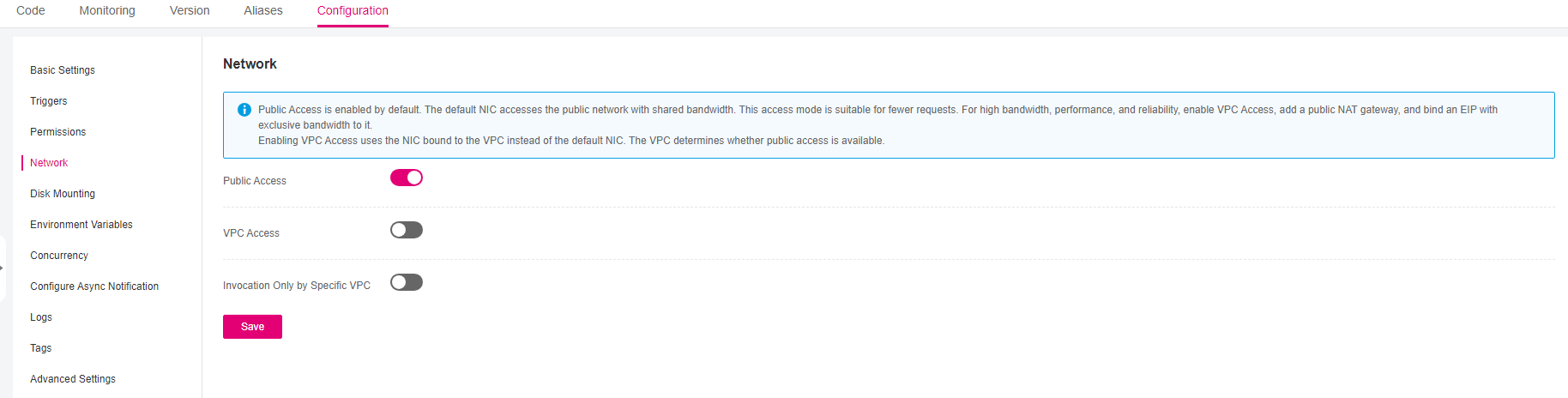 **Figure 1** Configuring VPC access