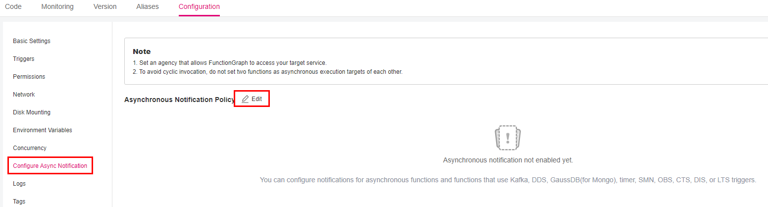 **Figure 2** Configuring asynchronous notification policy