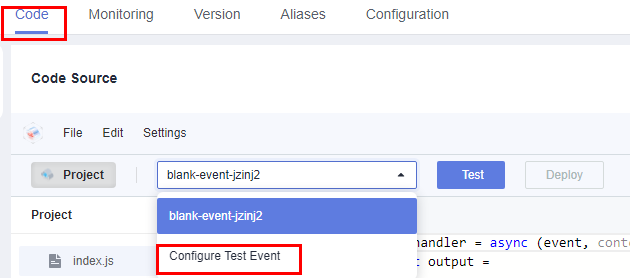 **Figure 3** Selecting Configure Test Event
