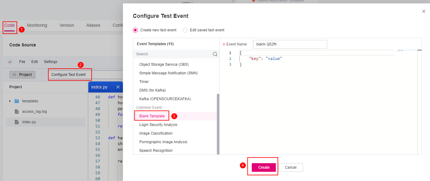**Figure 5** Configuring a test event