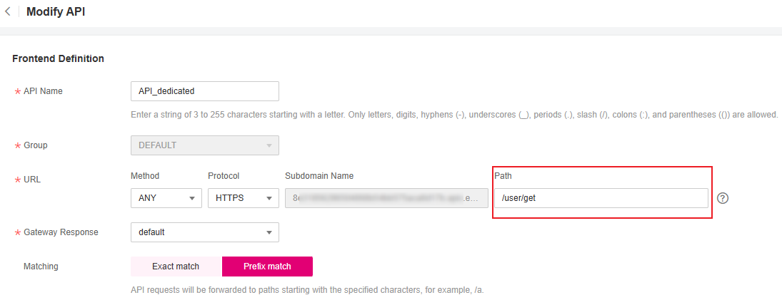 **Figure 5** Defining an API request