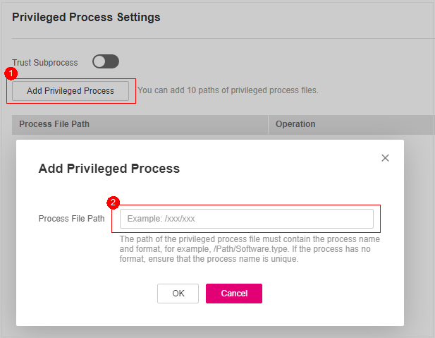 **Figure 3** Adding a Privileged Process