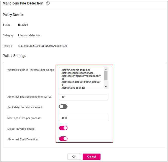 **Figure 7** Modifying the malicious file detection policy