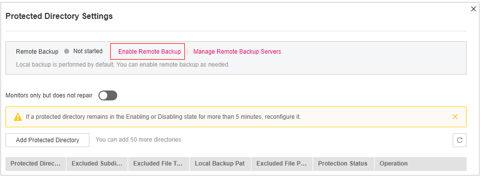 **Figure 4** Enabling remote backup