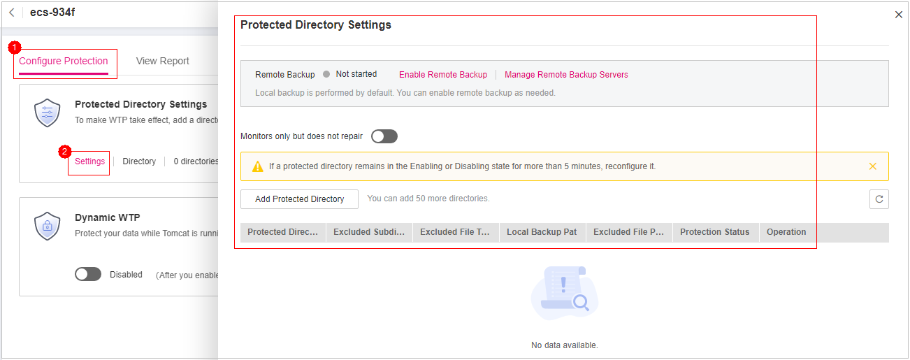 **Figure 2** Protected directory settings