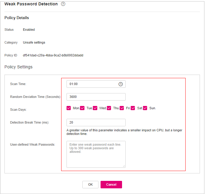 **Figure 2** Modifying the weak password detection policy