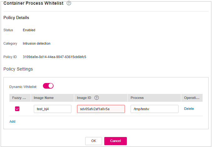 **Figure 16** Container process whitelist policy