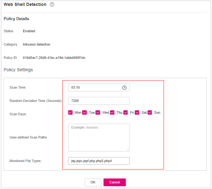 **Figure 4** Modifying the web shell detection policy