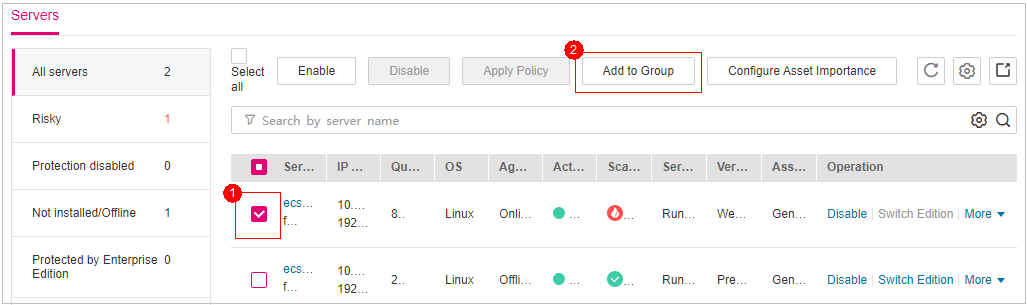 **Figure 3** Adding servers to a group