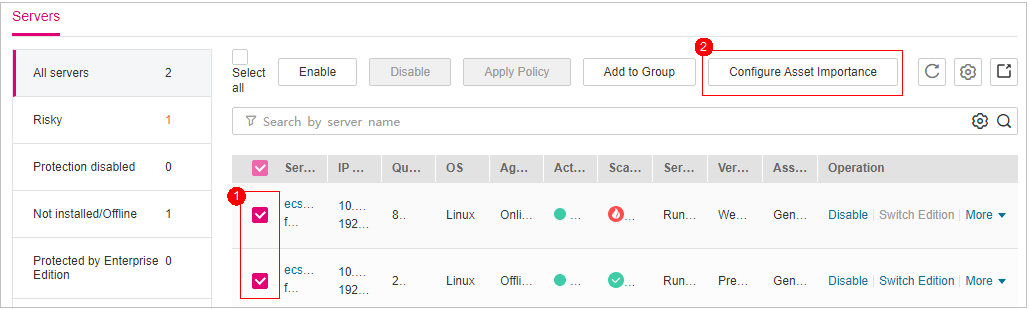 **Figure 5** Selecting servers