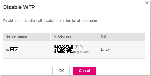 **Figure 2** Confirming information about disabling WTP