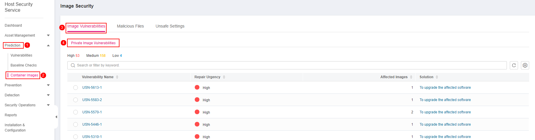 **Figure 1** Viewing vulnerabilities in private images