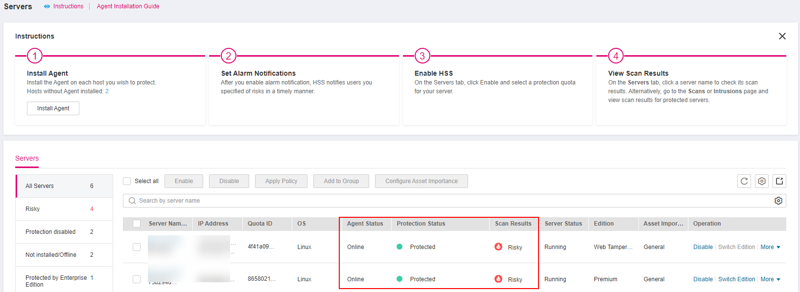 **Figure 1** Server protection status