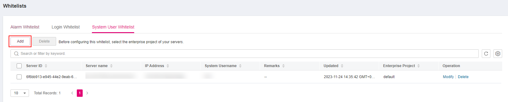 **Figure 1** Configuring the system user whitelist